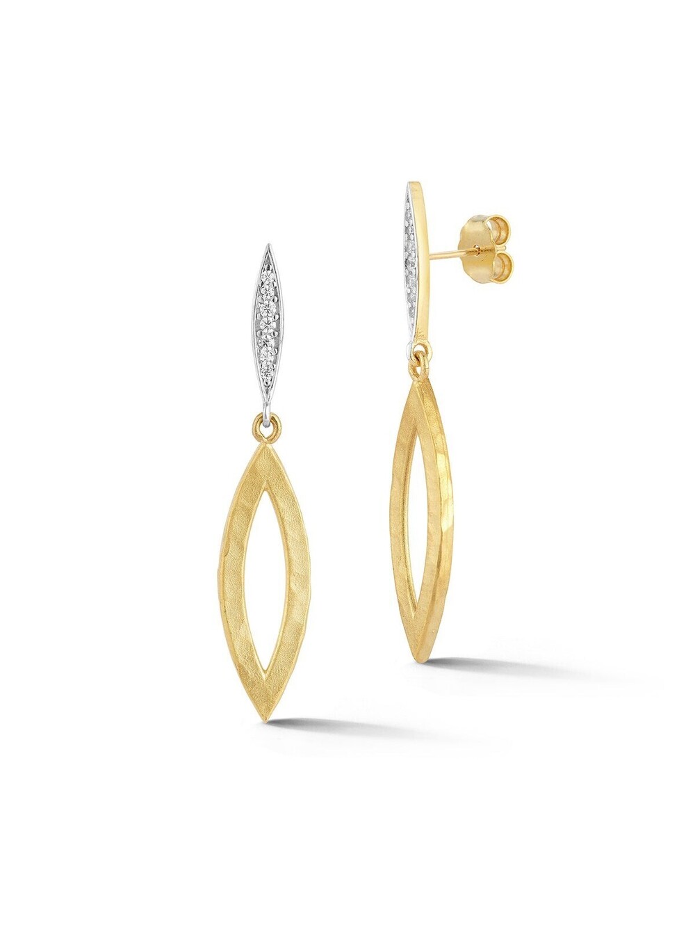 I. REISS NEW $2,850 14K Gold 0.10 ct. tw. Dangling Open Marquise Shaped Earrings